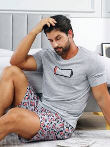 Men Battery Print PJ Set - Grey - View 3