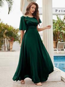 Embroidery Detail Chiffon Bridesmaid Dress - Dark Green - View 2