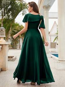 Embroidery Detail Chiffon Bridesmaid Dress - Dark Green - View 3
