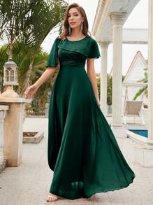 Embroidery Detail Chiffon Bridesmaid Dress - Dark Green - View 6