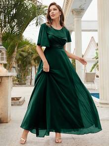 Embroidery Detail Chiffon Bridesmaid Dress - Dark Green - View 7
