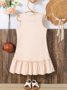 Toddler Girls Bear Print Ruffle Hem Dress - Apricot - View 2