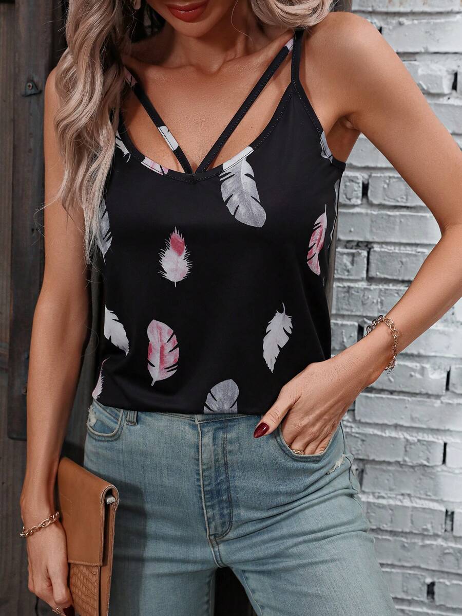 SHEIN LUNE Áo khoác và áo lót dành cho xe tăng nữ Cắt ra Bộ lạc Giải trí - màu đen - Xem 1