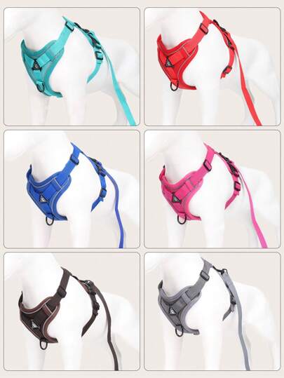 1set Pet Chest & Back Harness Set, Reflective & Breathable Vest Style Cat & Dog Harness With Leash, Suitable For Small And Medium-Sized Pets, Perfect For Outdoor Activities