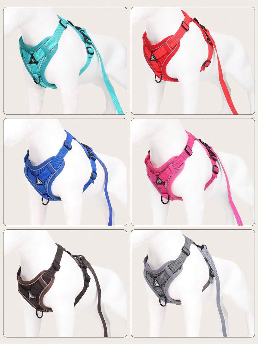 1pc Pet Chest And Back Strap Set With Reflective Breathable Mesh Vest Style, Including Leash, Suitable For Medium And Small Size Dogs And Cats, Great For Outdoor Activities - Dark Green - View 1