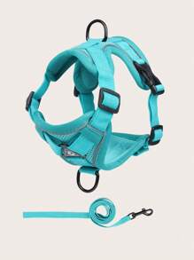 1pc Pet Chest And Back Strap Set With Reflective Breathable Mesh Vest Style, Including Leash, Suitable For Medium And Small Size Dogs And Cats, Great For Outdoor Activities - Dark Green - View 3