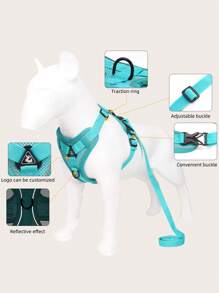 1pc Pet Chest And Back Strap Set With Reflective Breathable Mesh Vest Style, Including Leash, Suitable For Medium And Small Size Dogs And Cats, Great For Outdoor Activities - Dark Green - View 8