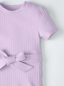 SHEIN 嬰兒條紋針織繫腰帶洋裝 - 紫丁香色 - 查看 3