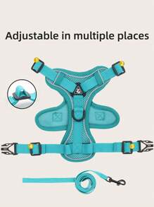 1pc Pet Chest And Back Strap Set With Reflective Breathable Mesh Vest Style, Including Leash, Suitable For Medium And Small Size Dogs And Cats, Great For Outdoor Activities - Dark Green - View 10