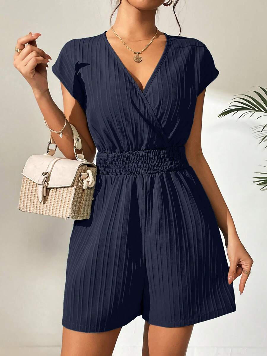 SHEIN LUNE 交疊領蝙蝠袖連身短褲