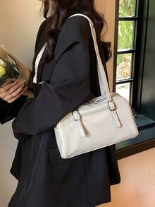 Beige Square Bag Fashionable Buckle Decor Zipper PU - Beige - View 2