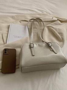 Beige Square Bag Fashionable Buckle Decor Zipper PU - Beige - View 4