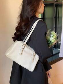 Beige Square Bag Fashionable Buckle Decor Zipper PU - Beige - View 5