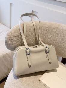 Beige Square Bag Fashionable Buckle Decor Zipper PU - Beige - View 6