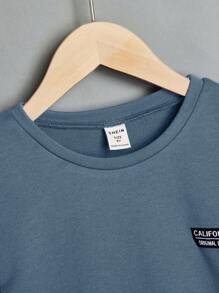 SHEIN Bộ hai mảnh Trai Túi Đắp vá Lá thư Giải trí - Màu xanh bụi bặm - Xem 3