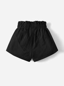 SHEIN Leap Crew Đứa bé gái Nơ mặt trước Nếp gấp cao eo Quần short - màu đen - Xem 2