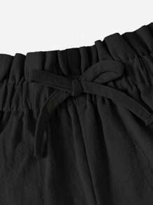 SHEIN Leap Crew Đứa bé gái Nơ mặt trước Nếp gấp cao eo Quần short - màu đen - Xem 4