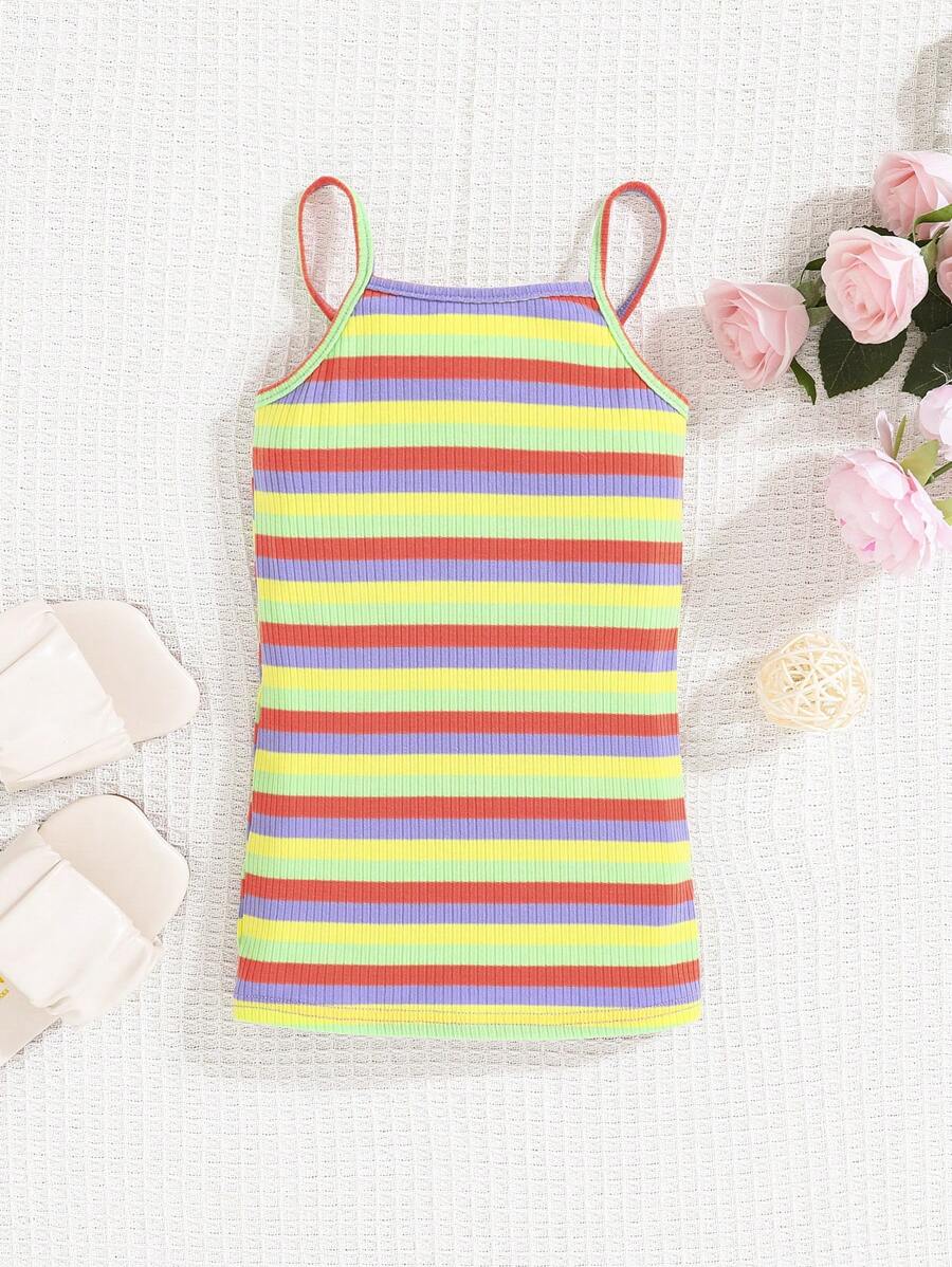 SHEIN Đầm em bé Gân đan sọc cầu vồng - Nhiều màu - Xem 1