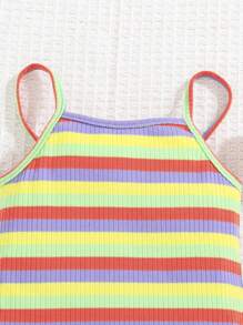 SHEIN Đầm em bé Gân đan sọc cầu vồng - Nhiều màu - Xem 3