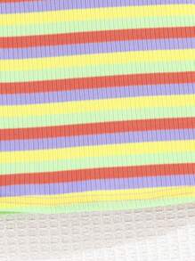 SHEIN Đầm em bé Gân đan sọc cầu vồng - Nhiều màu - Xem 4