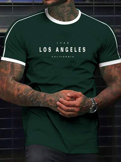 Manfinity Homme Homme T-shirt à lettres à bordure contrastante