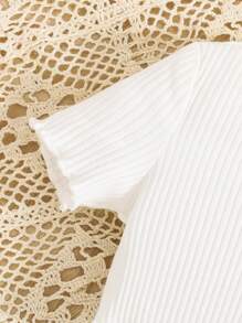 SHEIN Baby Girl 3pcs Lettuce Trim Ribbed Knit Tee - Lilac Purple - View 5