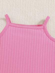 SHEIN Baby Girl Newborn 2pcs Ribbed Knit Cami Romper - Multicolor - View 4