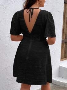 SHEIN VCAY 大碼交叉後綁帶洋裝 - 黑色 - 查看 2