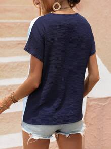 SHEIN Clasi Áo sơ mi nữ Khối Màu Giải trí - Màu xanh lam - Xem 2