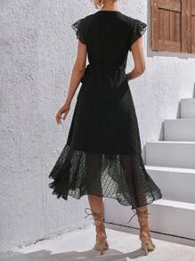 SHEIN VCAY Đầm Thắt nút Xù Trọn gói màu trơn Boho - màu đen - Xem 2