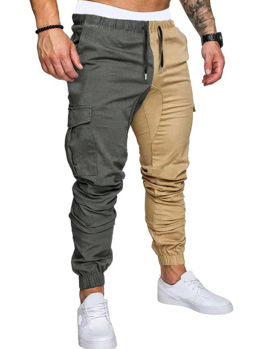Manfinity Homme Men Two Tone Flap Pocket Drawstring Waist Cargo Trousers - Multicolor - View 1