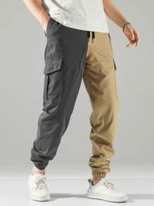 Manfinity Homme Men Two Tone Flap Pocket Drawstring Waist Cargo Trousers - Multicolor - View 3