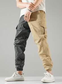 Manfinity Homme Men Two Tone Flap Pocket Drawstring Waist Cargo Trousers - Multicolor - View 4