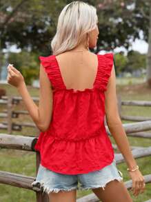 SHEIN VCAY 荷葉邊花邊下擺上衣 - 酒紅色 - 查看 2