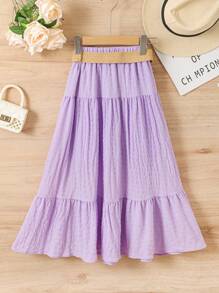 SHEIN 女孩素色荷葉邊半身裙 - 紫色 - 查看 2