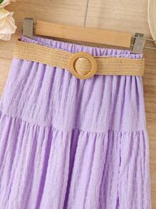 SHEIN 女孩素色荷葉邊半身裙 - 紫色 - 查看 3