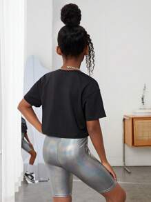 SHEIN Girls Letter Graphic Drop Shoulder Tee & Cycling Shorts - Multicolor - View 2