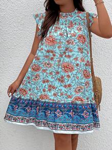 Breezaya Plus Floral Print Ruffle Trim Smock Dress - Multicolor - View 3