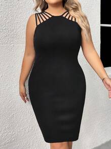 SHEIN Clasi Vestido ajustado con abertura - Negro - Ver 4