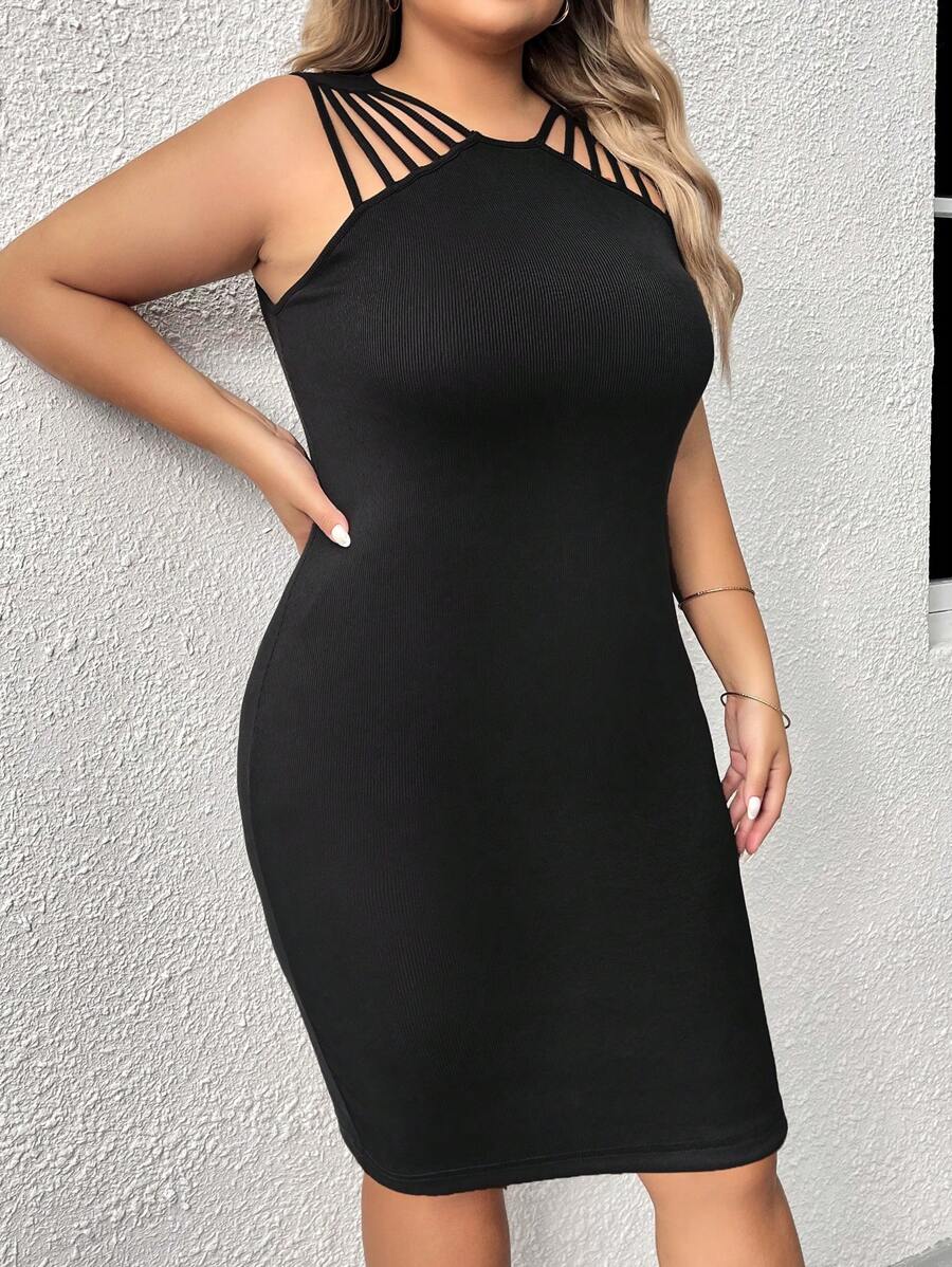 SHEIN Clasi Vestido ajustado con abertura - Negro - Ver 1