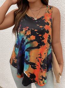 SHEIN LUNE Plus Tie Dye Tank Top Graphic Tees Women Tops - Multicolor - View 2