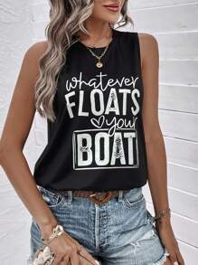 SHEIN LUNE Slogan Graphic Tank Top - Black - View 5