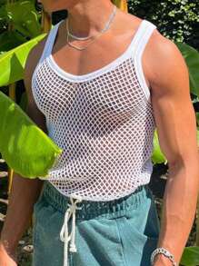 Manfinity Fever City Men Solid Pointelle Knit Top - White - View 1