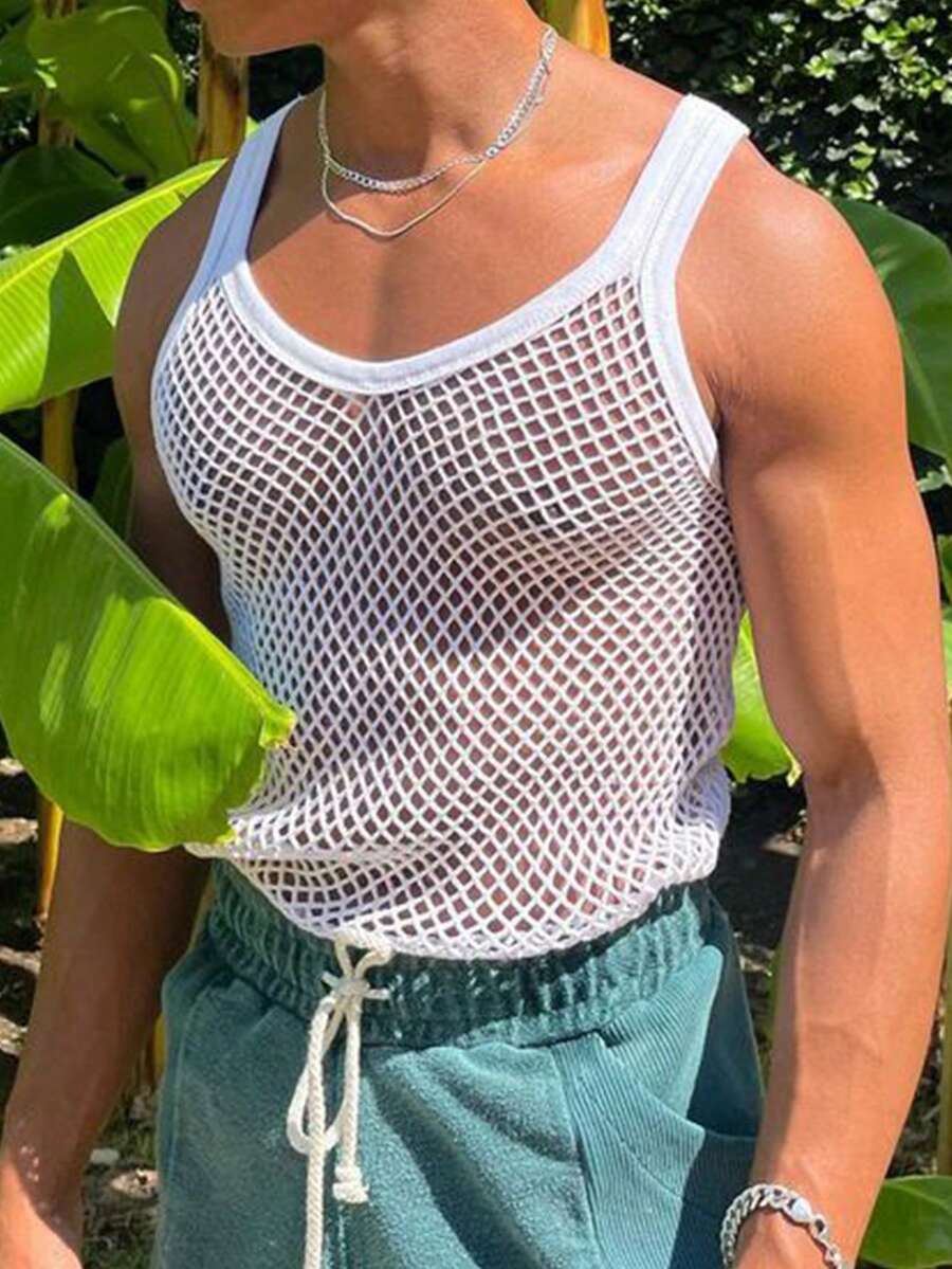 Manfinity Fever City Men Solid Pointelle Knit Top - White - View 1