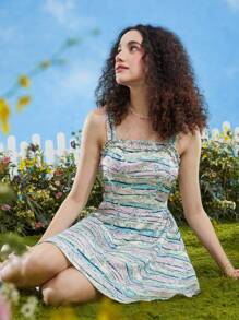 TOM & JERRY X SHEIN Đầm viền lá sen Hoạt hình Tất cả trên in Giải trí - Nhiều màu - Xem 5