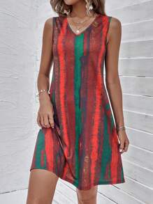 SHEIN LUNE 筆刷圖案背心連衣裙 - 棕色 - 查看 1