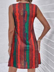 SHEIN LUNE 筆刷圖案背心連衣裙 - 棕色 - 查看 2