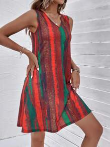 SHEIN LUNE 筆刷圖案背心連衣裙 - 棕色 - 查看 3