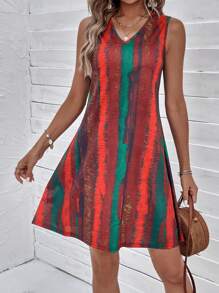 SHEIN LUNE 筆刷圖案背心連衣裙 - 棕色 - 查看 4