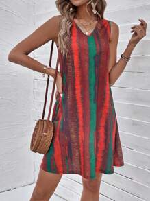 SHEIN LUNE 筆刷圖案背心連衣裙 - 棕色 - 查看 6